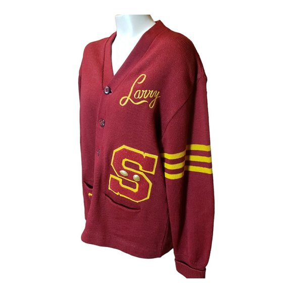 50's Cardigan Letterman Football/Basketball Sweater Wool vintage Crimson & Gold - Picture 8 of 11